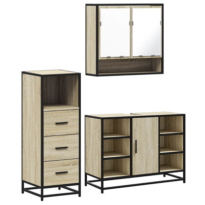 3 Piece Bathroom Furniture Set Sonoma Oak Engineered Wood