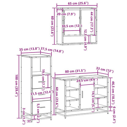 3 Piece Bathroom Furniture Set Sonoma Oak Engineered Wood