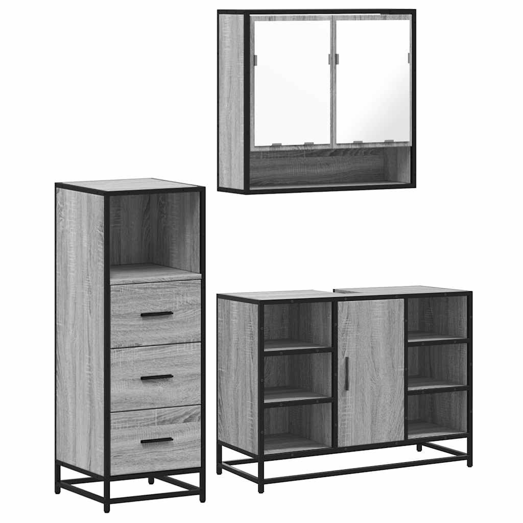 3 Piece Bathroom Furniture Set Grey Sonoma Engineered Wood