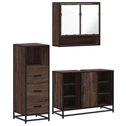 3 Piece Bathroom Furniture Set Brown Oak Engineered Wood