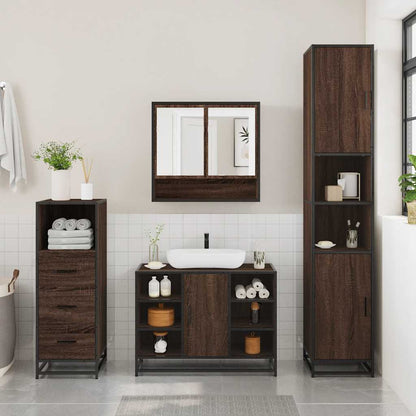 3 Piece Bathroom Furniture Set Brown Oak Engineered Wood