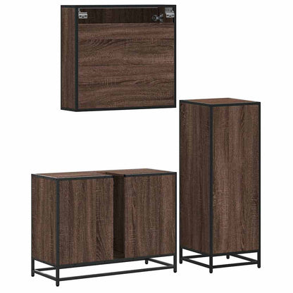 3 Piece Bathroom Furniture Set Brown Oak Engineered Wood