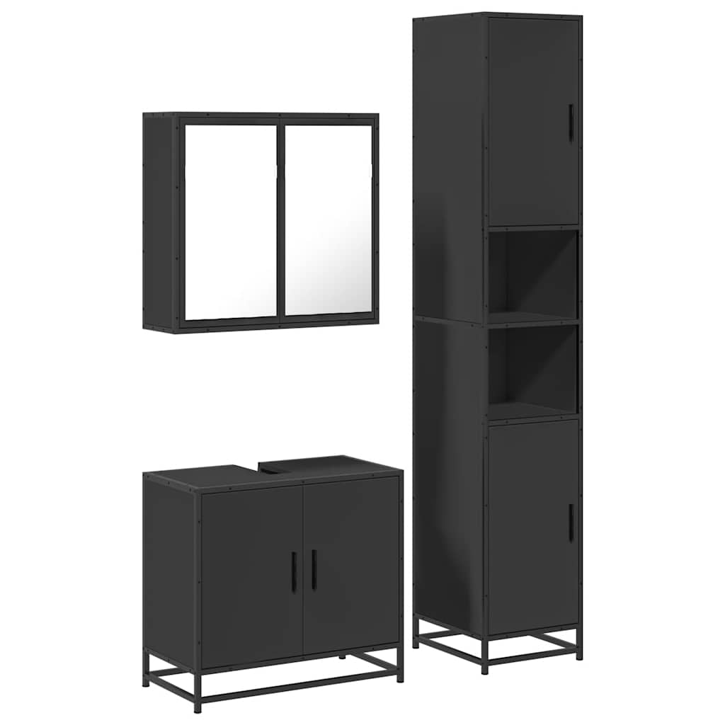 4 Piece Bathroom Furniture Set Black Engineered Wood