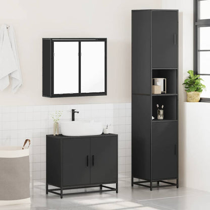 4 Piece Bathroom Furniture Set Black Engineered Wood