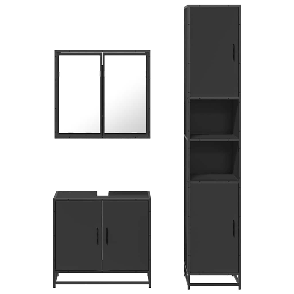 4 Piece Bathroom Furniture Set Black Engineered Wood