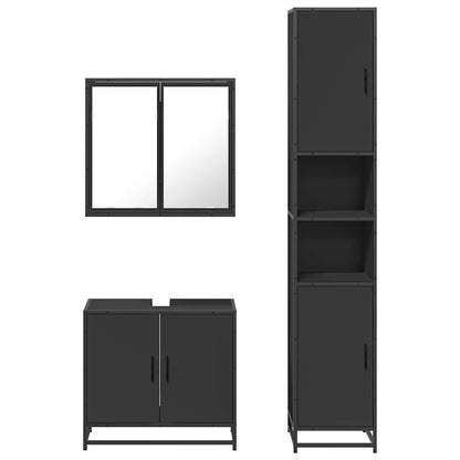 4 Piece Bathroom Furniture Set Black Engineered Wood