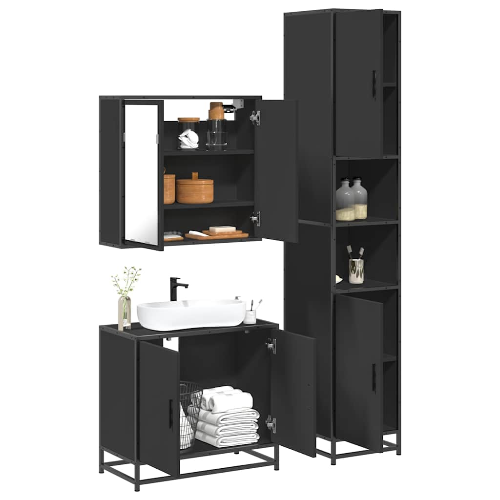 4 Piece Bathroom Furniture Set Black Engineered Wood