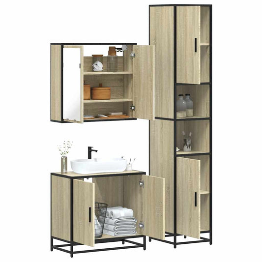 4 Piece Bathroom Furniture Set Sonoma Oak Engineered Wood