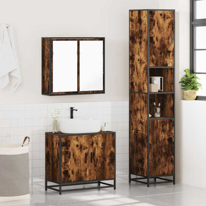 4 Piece Bathroom Furniture Set Smoked Oak Engineered Wood