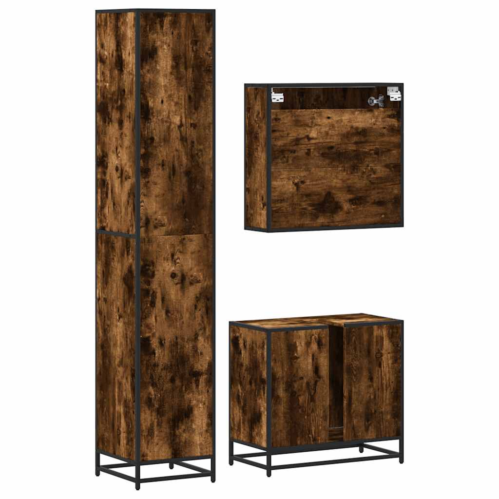 4 Piece Bathroom Furniture Set Smoked Oak Engineered Wood