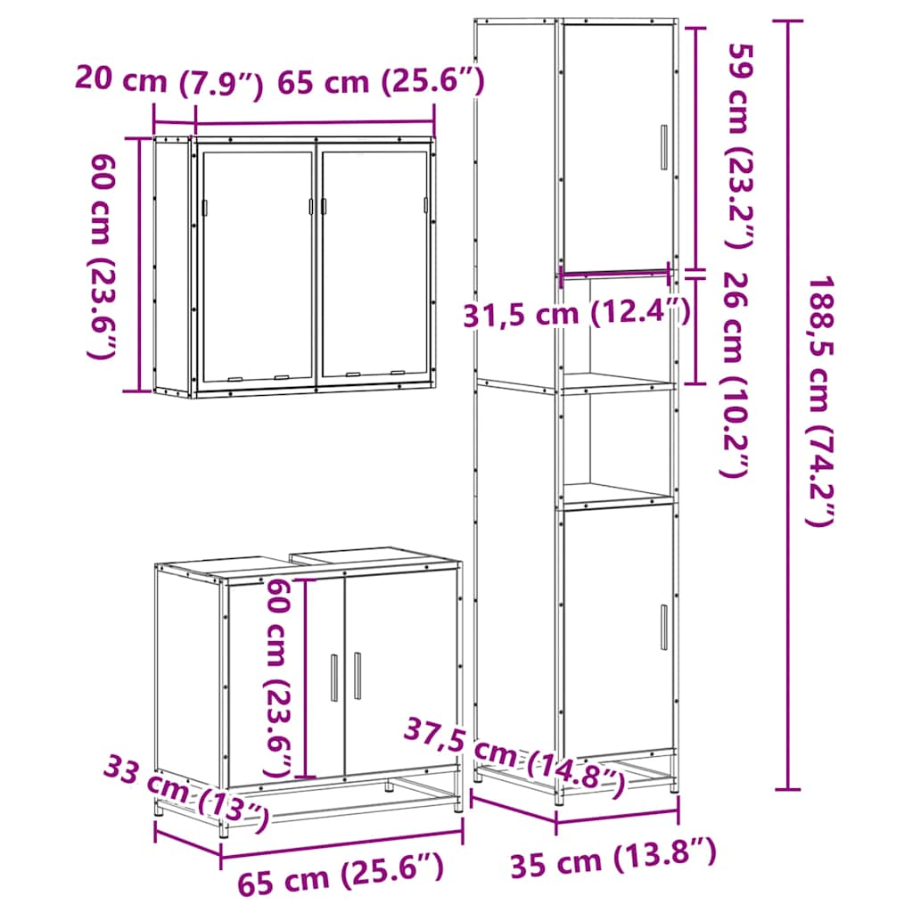 4 Piece Bathroom Furniture Set Smoked Oak Engineered Wood