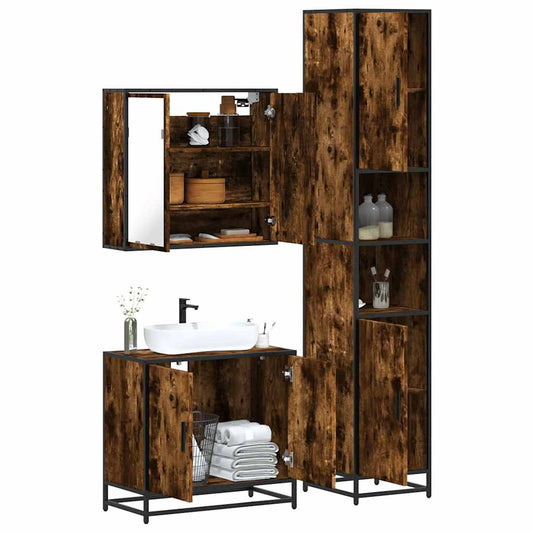 4 Piece Bathroom Furniture Set Smoked Oak Engineered Wood