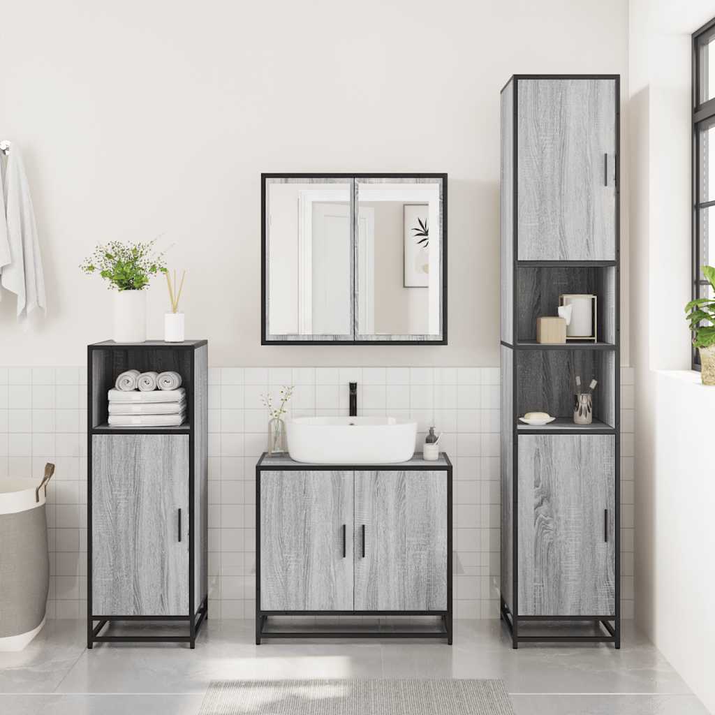 4 Piece Bathroom Furniture Set Grey Sonoma Engineered Wood