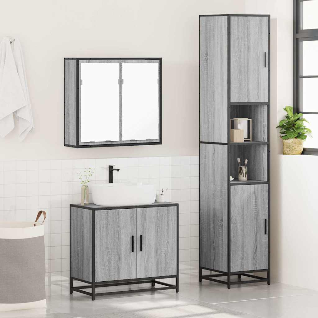 4 Piece Bathroom Furniture Set Grey Sonoma Engineered Wood