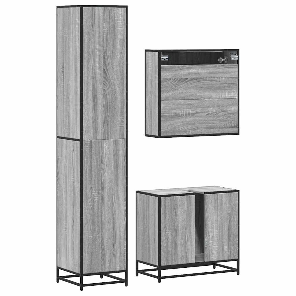 4 Piece Bathroom Furniture Set Grey Sonoma Engineered Wood