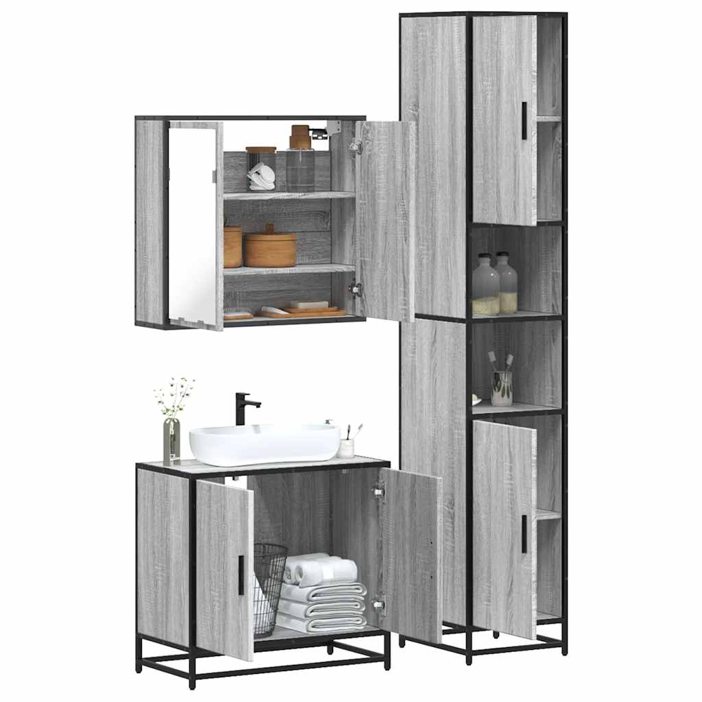 4 Piece Bathroom Furniture Set Grey Sonoma Engineered Wood