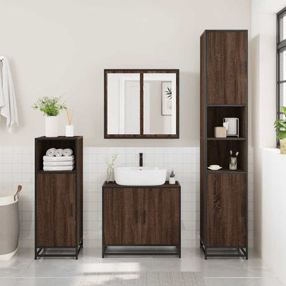 4 Piece Bathroom Furniture Set Brown Oak Engineered Wood