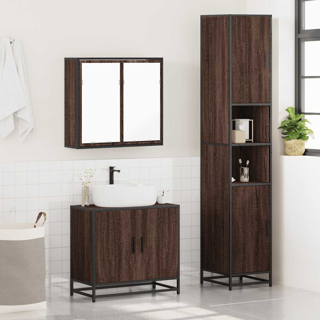 4 Piece Bathroom Furniture Set Brown Oak Engineered Wood