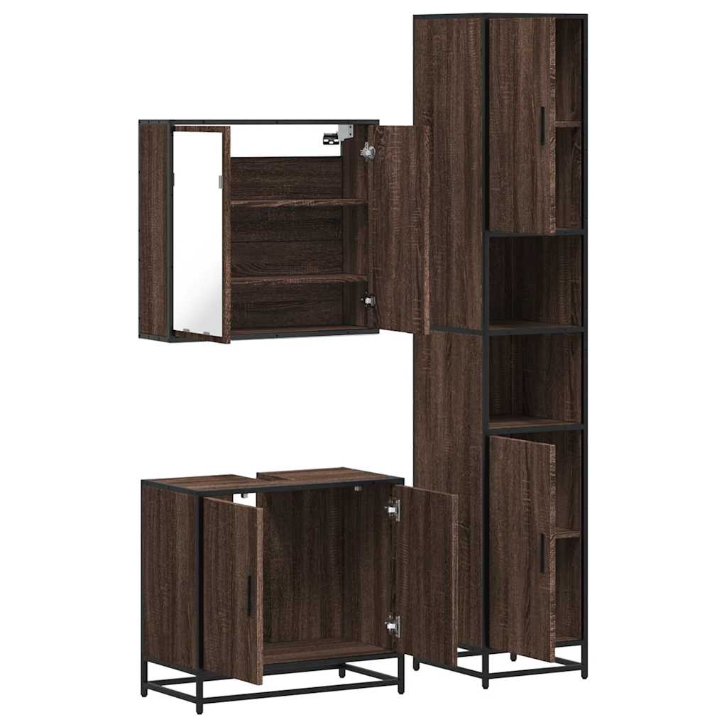 4 Piece Bathroom Furniture Set Brown Oak Engineered Wood