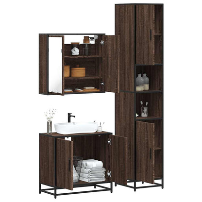 4 Piece Bathroom Furniture Set Brown Oak Engineered Wood