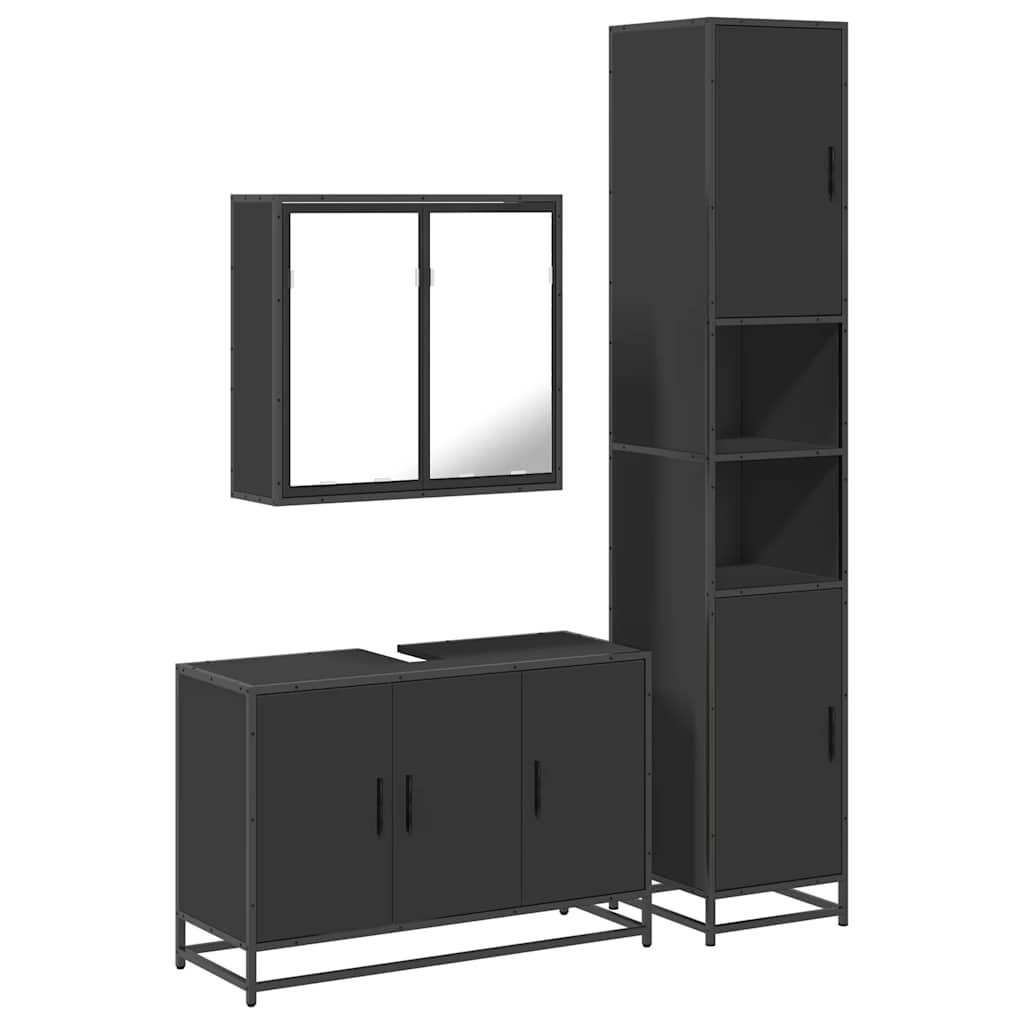 4 Piece Bathroom Furniture Set Black Engineered Wood