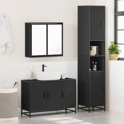 4 Piece Bathroom Furniture Set Black Engineered Wood