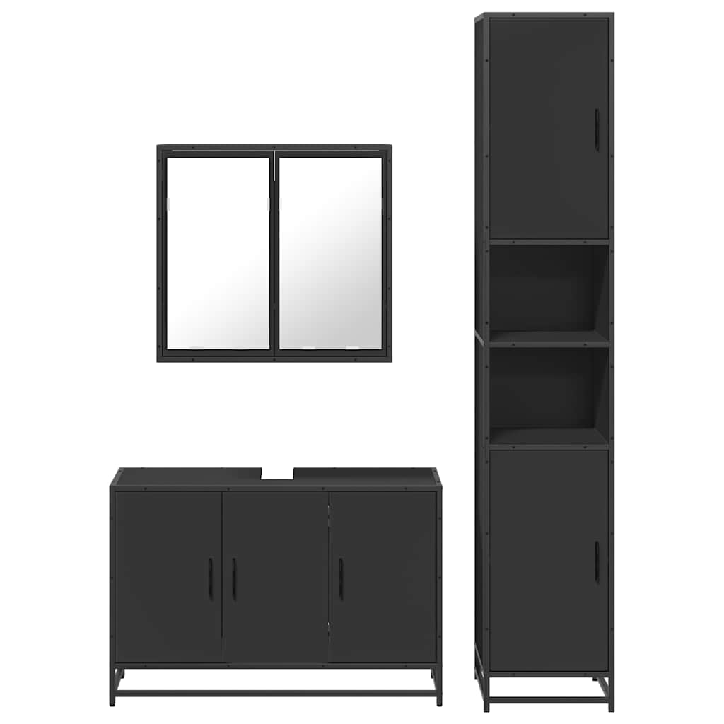 4 Piece Bathroom Furniture Set Black Engineered Wood