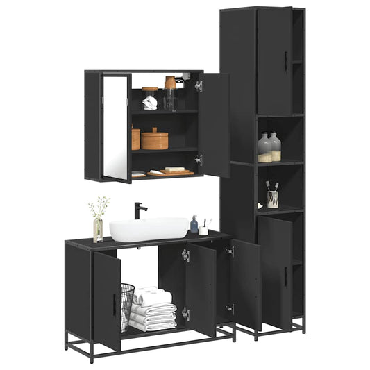 4 Piece Bathroom Furniture Set Black Engineered Wood