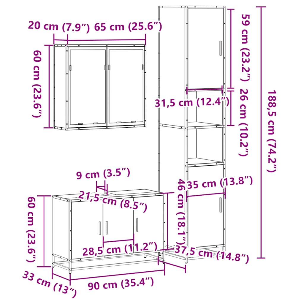 4 Piece Bathroom Furniture Set Sonoma Oak Engineered Wood