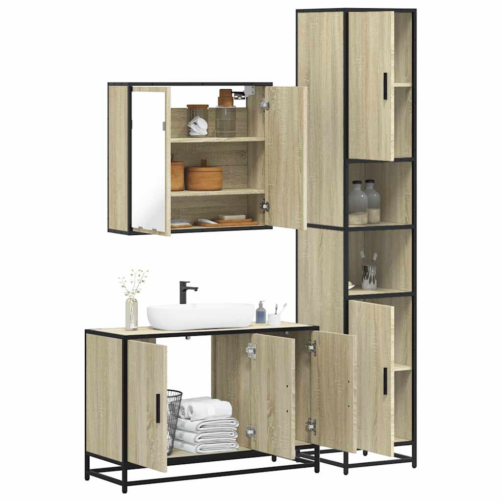 4 Piece Bathroom Furniture Set Sonoma Oak Engineered Wood