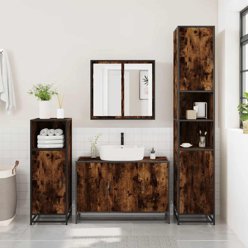 4 Piece Bathroom Furniture Set Smoked Oak Engineered Wood