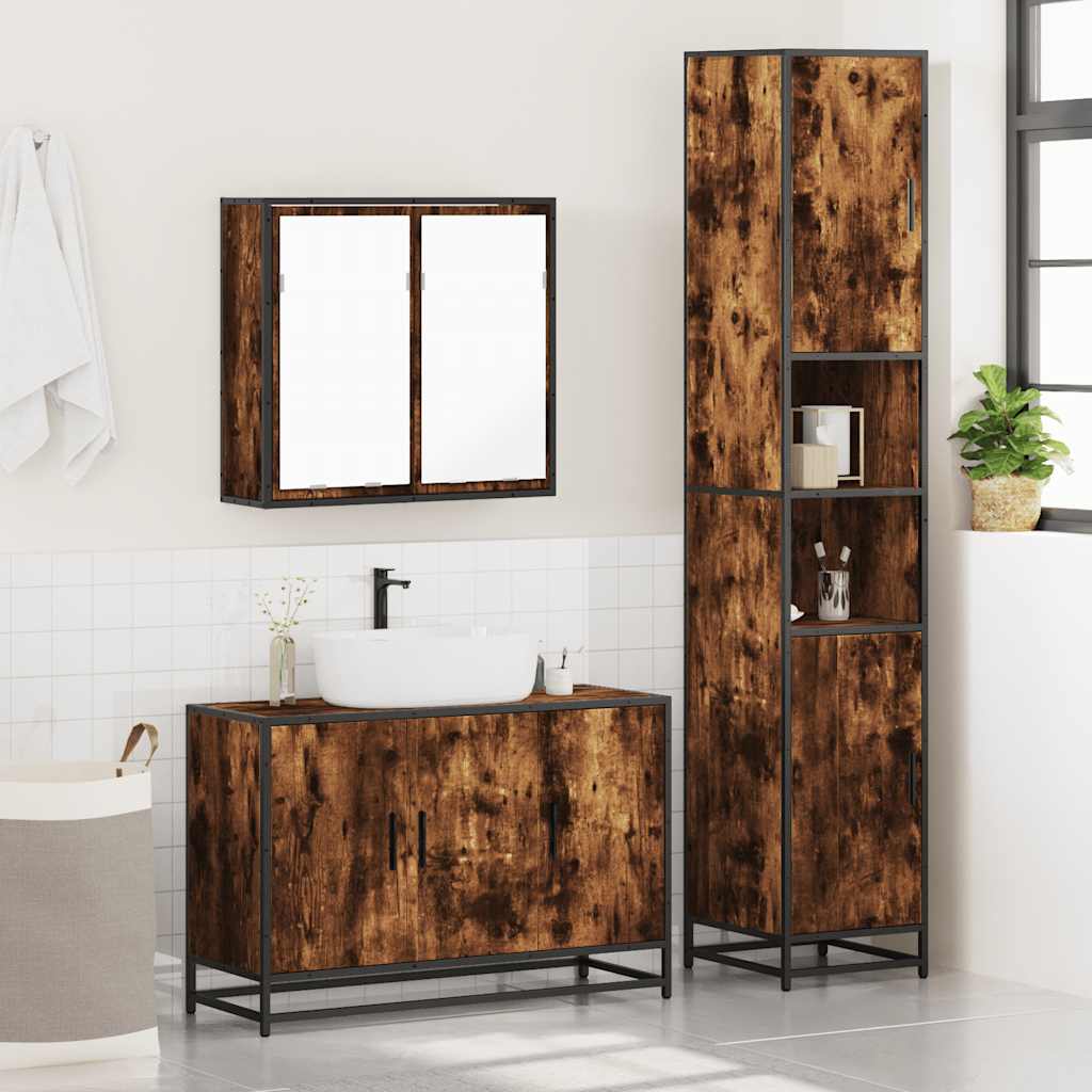 4 Piece Bathroom Furniture Set Smoked Oak Engineered Wood