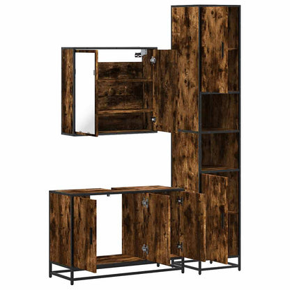 4 Piece Bathroom Furniture Set Smoked Oak Engineered Wood