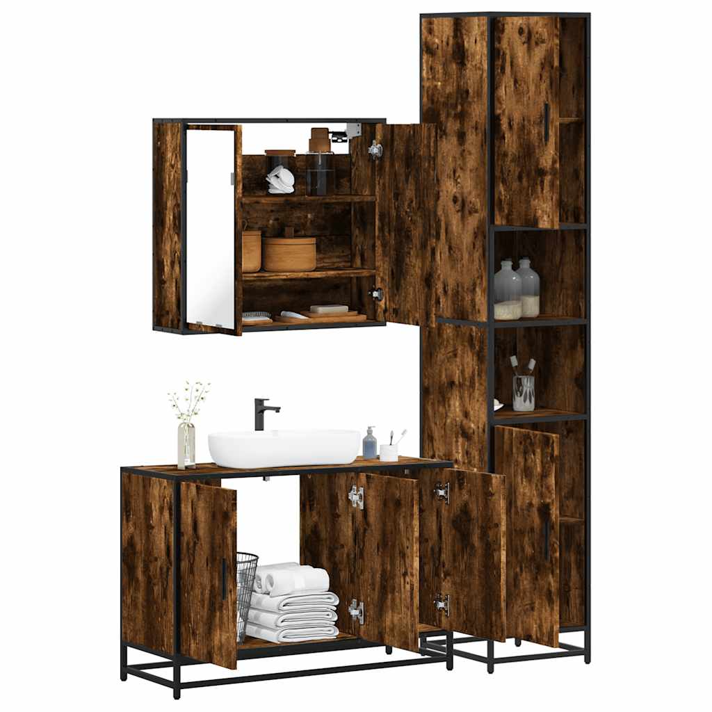 4 Piece Bathroom Furniture Set Smoked Oak Engineered Wood