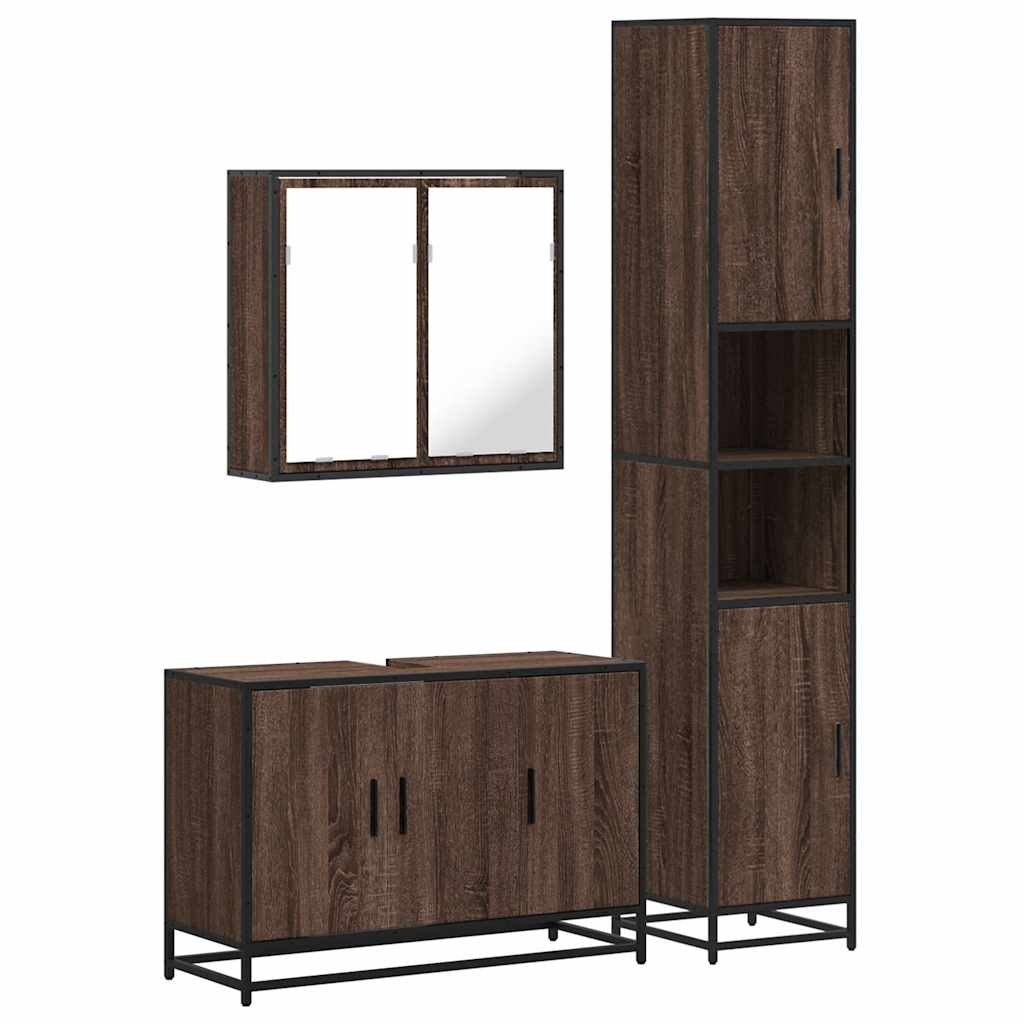 4 Piece Bathroom Furniture Set Brown Oak Engineered Wood