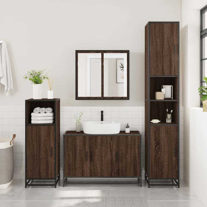 4 Piece Bathroom Furniture Set Brown Oak Engineered Wood