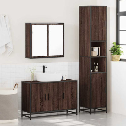 4 Piece Bathroom Furniture Set Brown Oak Engineered Wood