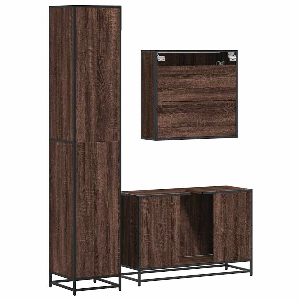 4 Piece Bathroom Furniture Set Brown Oak Engineered Wood