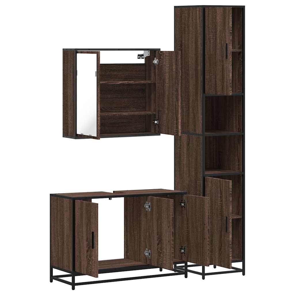 4 Piece Bathroom Furniture Set Brown Oak Engineered Wood