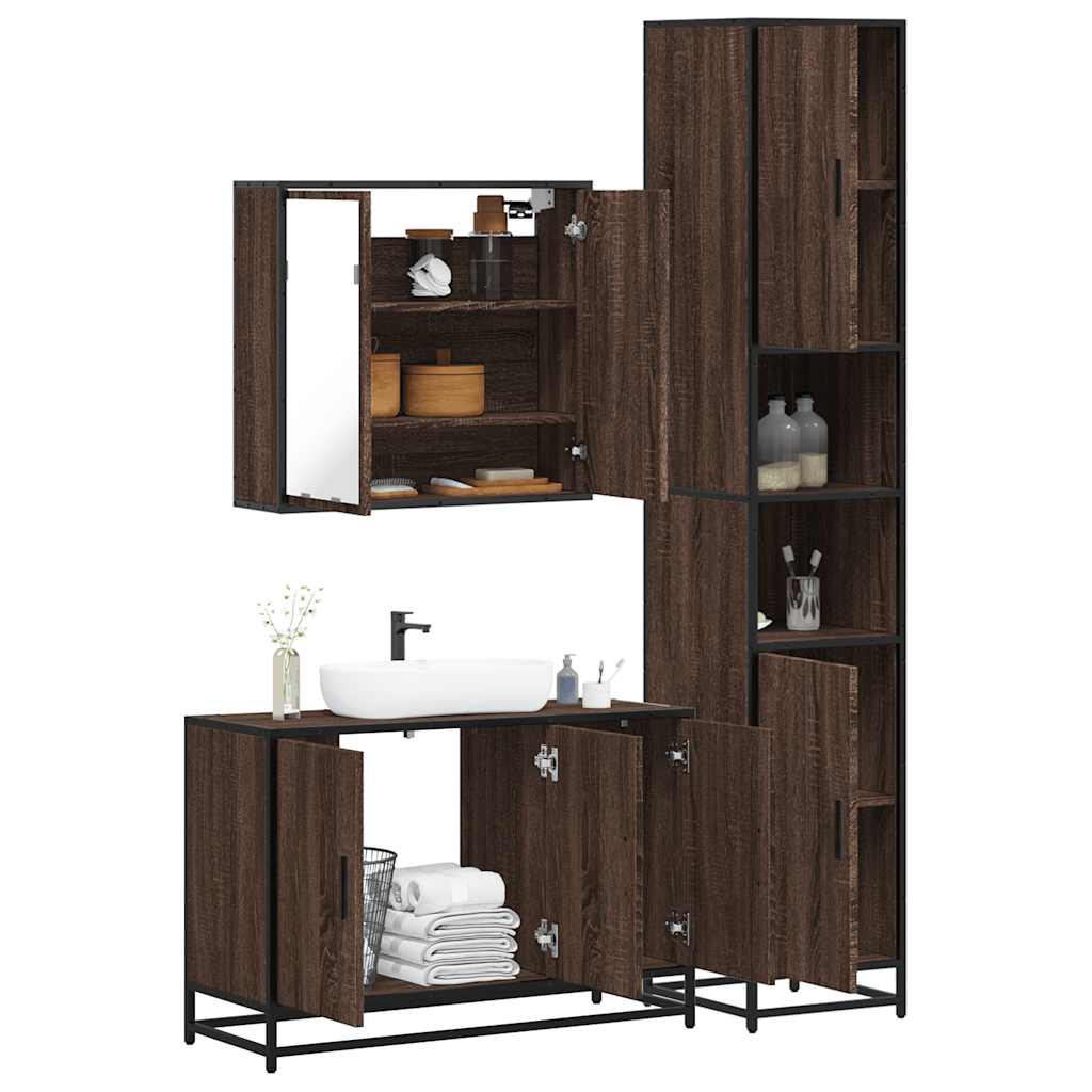 4 Piece Bathroom Furniture Set Brown Oak Engineered Wood