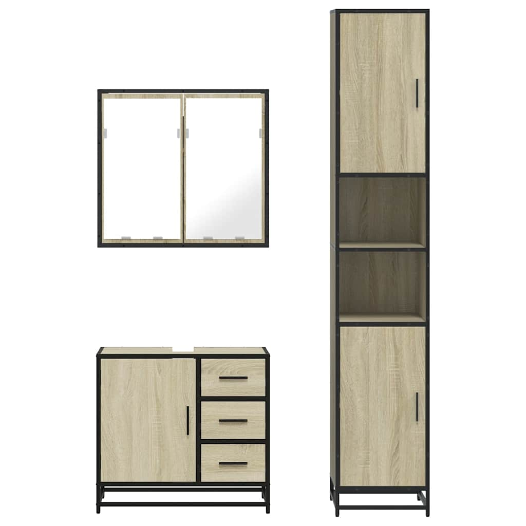 3 Piece Bathroom Furniture Set Sonoma Oak Engineered Wood