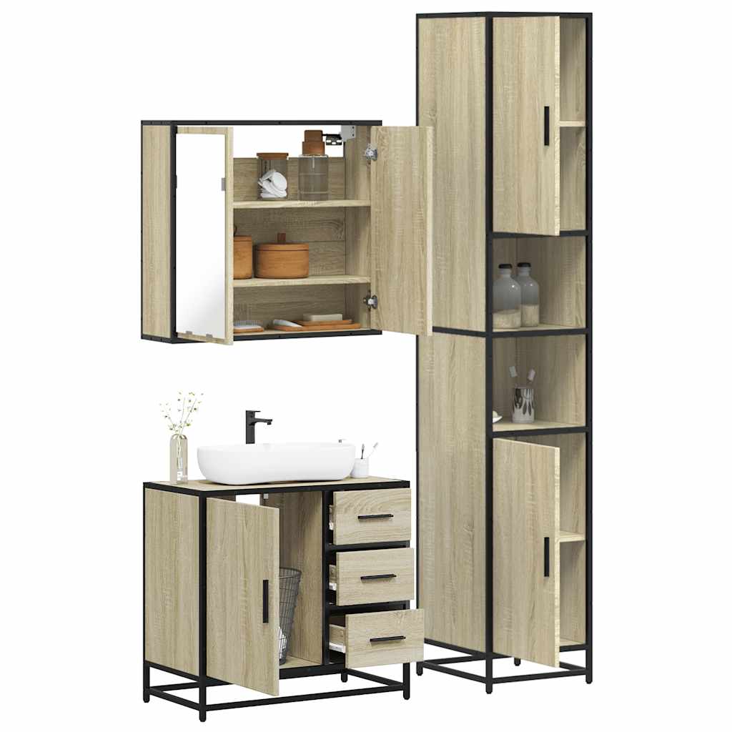 3 Piece Bathroom Furniture Set Sonoma Oak Engineered Wood