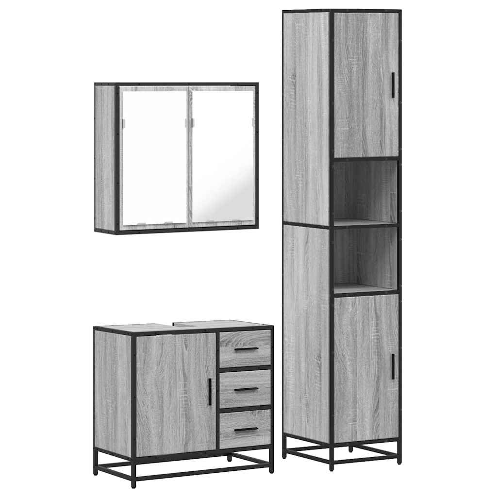 3 Piece Bathroom Furniture Set Grey Sonoma Engineered Wood