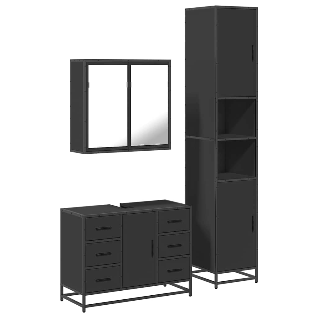 4 Piece Bathroom Furniture Set Black Engineered Wood