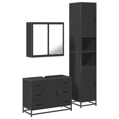 4 Piece Bathroom Furniture Set Black Engineered Wood