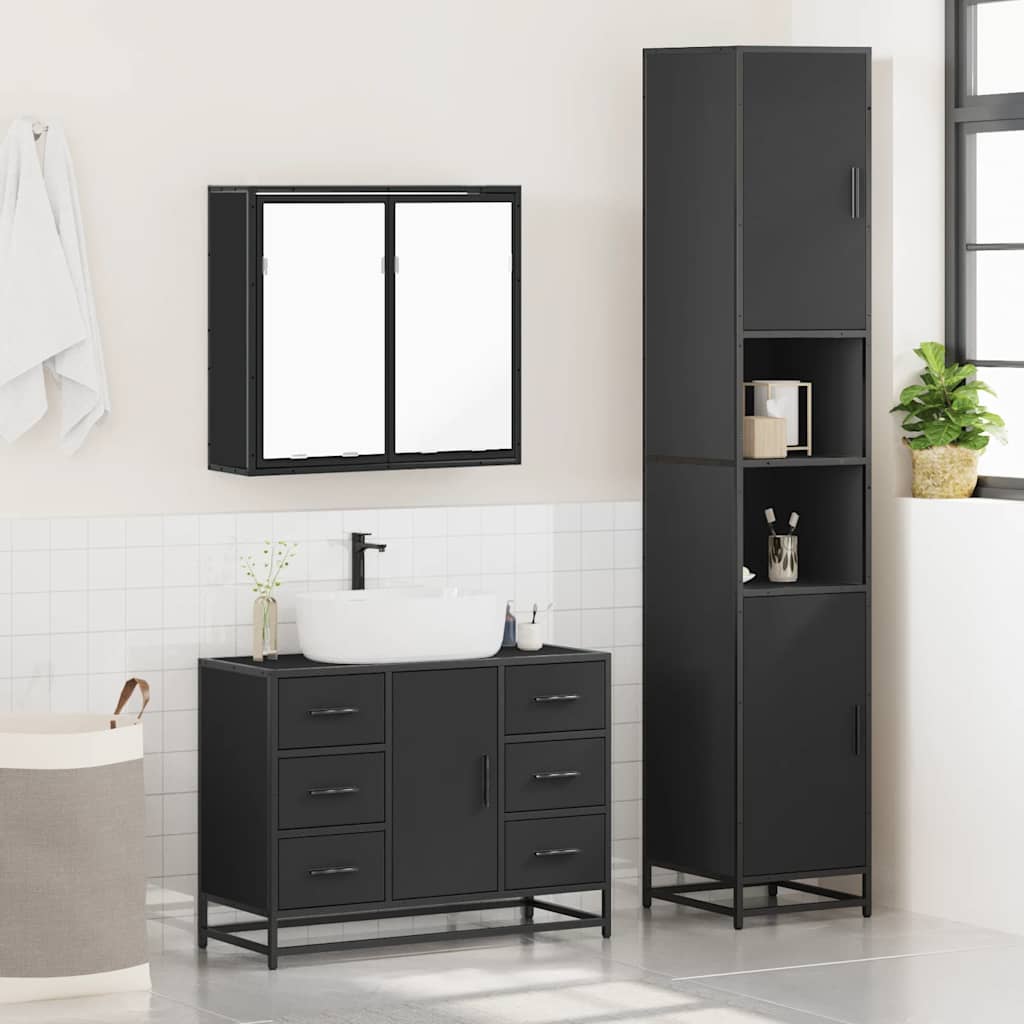 4 Piece Bathroom Furniture Set Black Engineered Wood