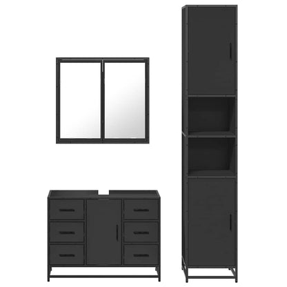 4 Piece Bathroom Furniture Set Black Engineered Wood