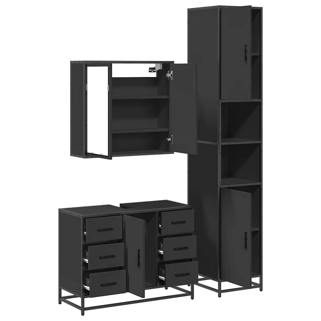 4 Piece Bathroom Furniture Set Black Engineered Wood