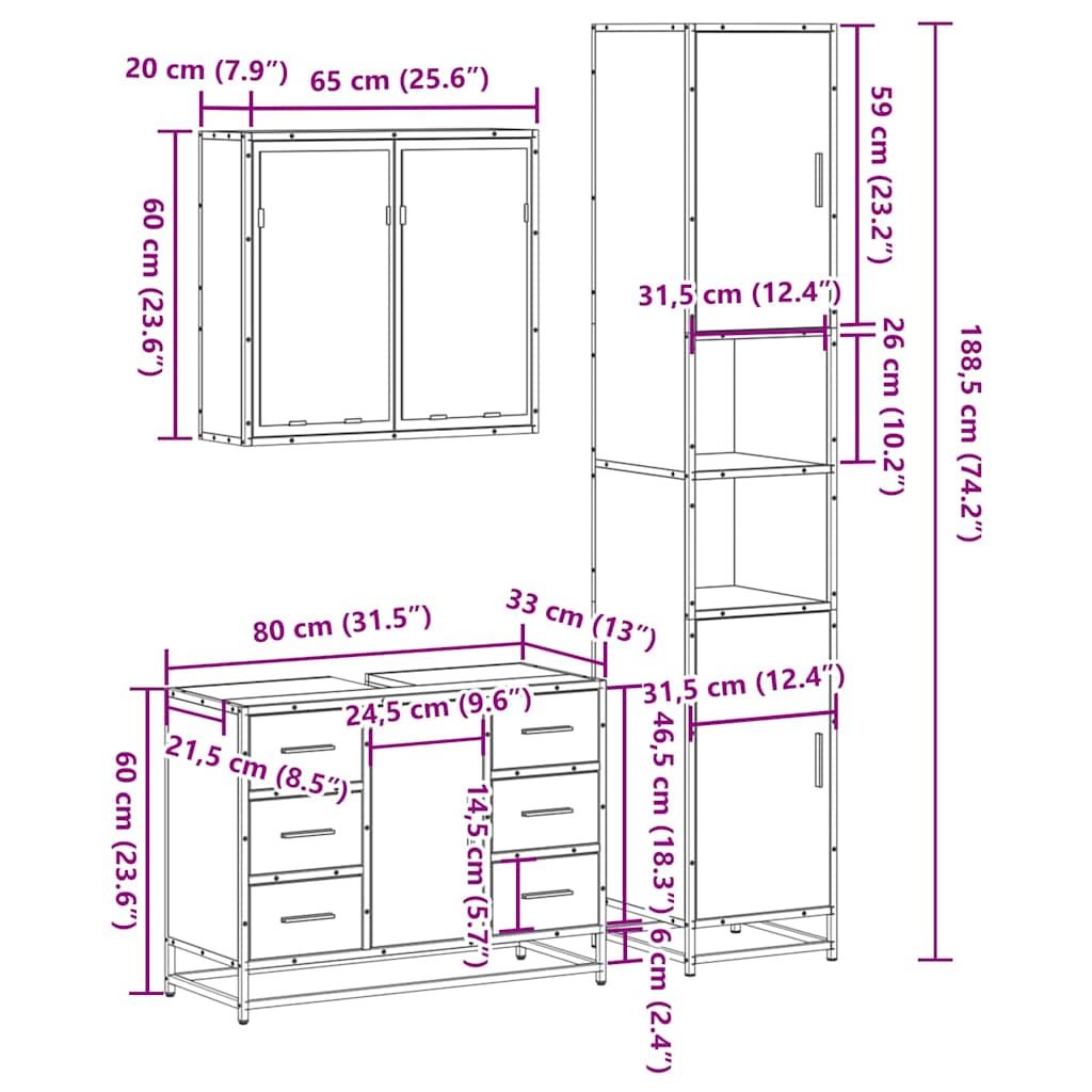 4 Piece Bathroom Furniture Set Black Engineered Wood