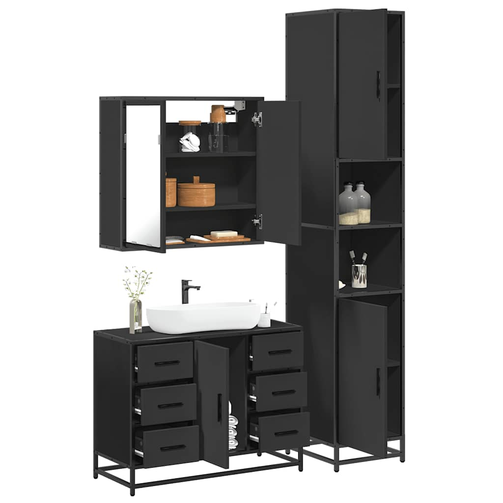 4 Piece Bathroom Furniture Set Black Engineered Wood